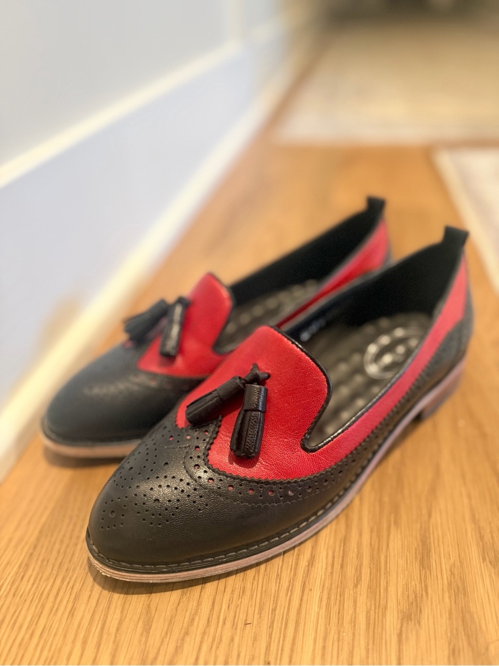 Mona Flying Black and Red Tassel Loafers for Women